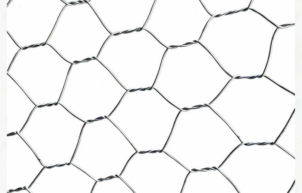 Close-up of hexagonal gabion mesh wire pattern