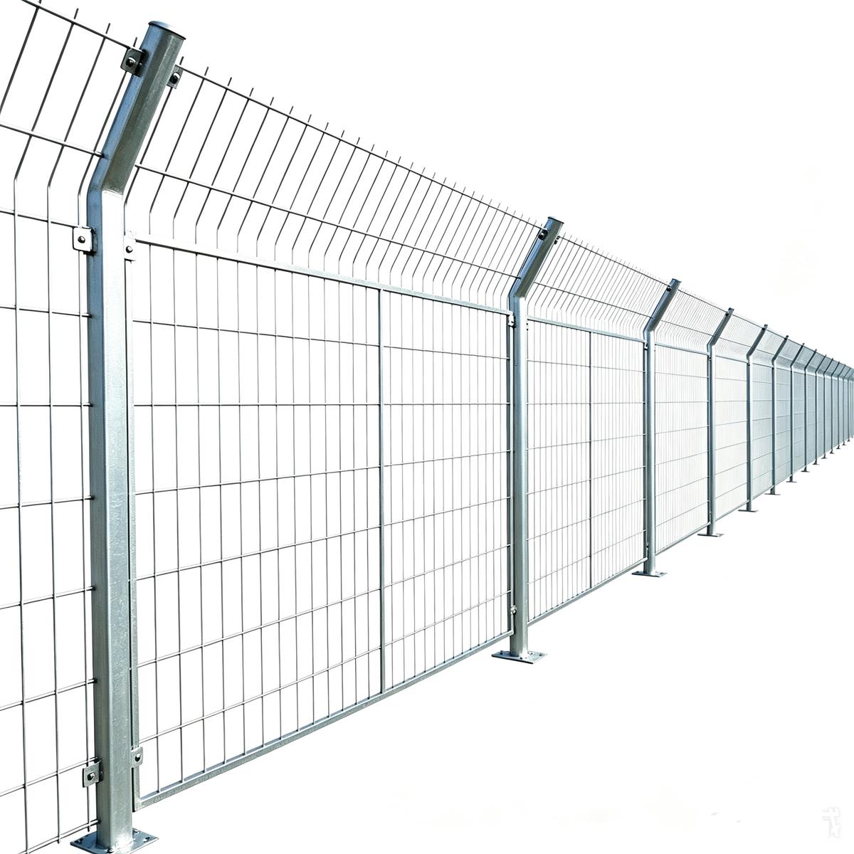Hot-dip galvanized welded fence mesh panel on white background